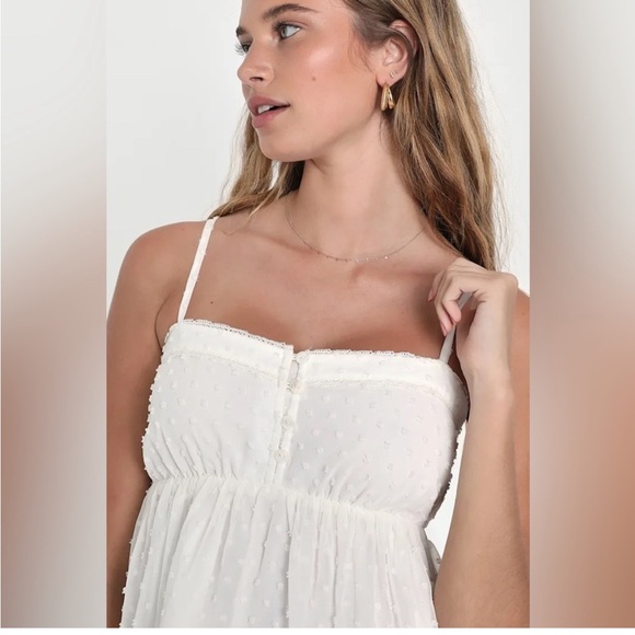 Lulu's Swiss Dot Babydoll Dress in White L - Picture 4 of 10